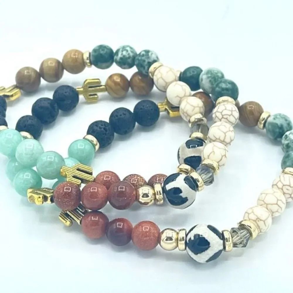 Desert cowgirl bling beaded stretch bracelet ONE NEW sandstone lava amazonite wo